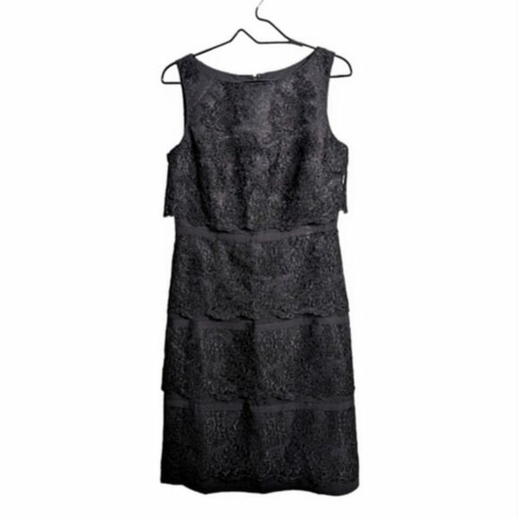 NWT Talbots Black Lace Layered Dress Knee Length Sleeveless Boat Neck Formal 6 - Picture 1 of 12